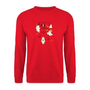 Frightfully Fun Ghosts – Cute Halloween Cartoon  - Unisex Pullover - Rot - Vorne - Alina (178cm) & Michal (187cm)