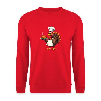 Thanksgiving Truthahn Koch Thanksgiving - Unisex Pullover - Rot - Vorne - Alina (178cm) & Michal (187cm)