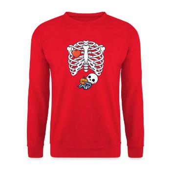 Schwangerschaft Halloween Skelett Baby Kürbis - Unisex Pullover - Rot - Vorne - Alina (178cm) & Michal (187cm)