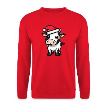 Kuh Weihnachten - Unisex Pullover - Rot - Vorne - Alina (178cm) & Michal (187cm)