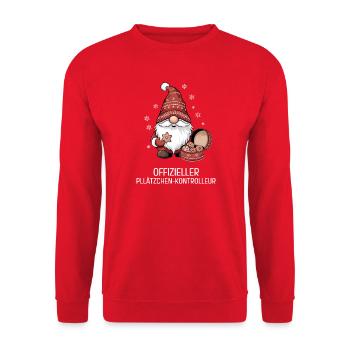 Weihnachtsgnom mit Plätzchen - Unisex Pullover - Rot - Vorne - Alina (178cm) & Michal (187cm)