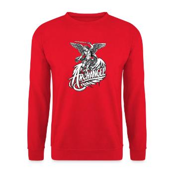 Saint Archange | Style de croquis Urban Engrave - Sweat-shirt Unisexe - rouge - Devant - Alina (178cm) & Michal (187cm)