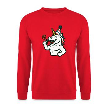 Party Unicorn Gym Maskottchen-Feier Spaßkraft - Unisex Pullover - Rot - Vorne - Alina (178cm) & Michal (187cm)
