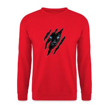 Gros chat noir aux yeux bleus - Sweat-shirt Unisexe - rouge - Devant - Alina (178cm) & Michal (187cm)