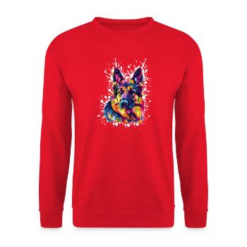 Hund Schäferhund Kunst - Unisex Pullover - Rot - Vorne - Alina (178cm) & Michal (187cm)