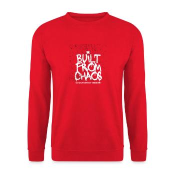 Gebaut aus Chaos Graffiti Design - Unisex Pullover - Rot - Vorne - Alina (178cm) & Michal (187cm)