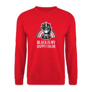 Schwarze Einhorn-Happy Color - Unisex Pullover - Rot - Vorne - Alina (178cm) & Michal (187cm)