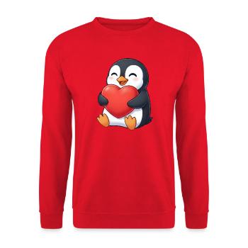 Cute Penguin Cartoon Valentine's Day Heart Love - Unisex Sweatshirt - red - Front - Alina (178cm) & Michal (187cm)
