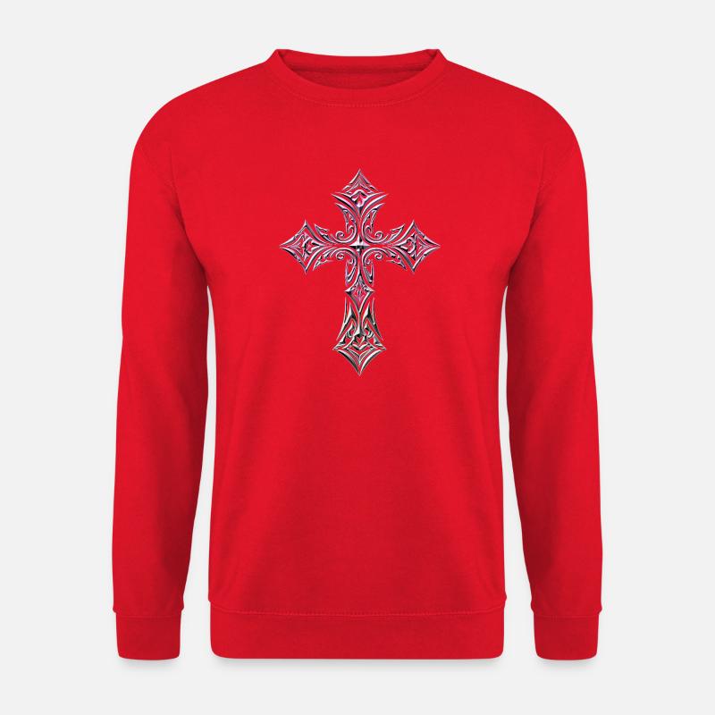 Pastellverziertes Kreuz - Unisex Pullover - Rot