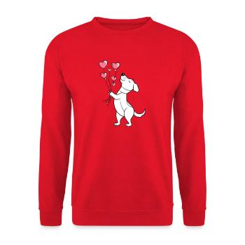 Hund mit Herzluftballons zum Valentinstag - Unisex Pullover - Rot - Vorne - Alina (178cm) & Michal (187cm)