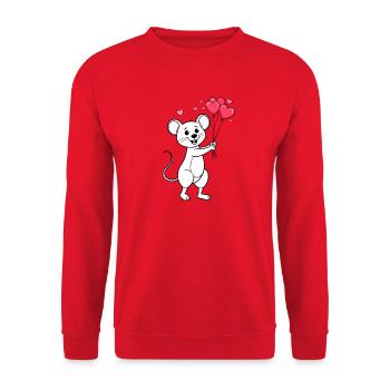 Niedliche Maus mit Luftballons zum Valentinstag - Unisex Pullover - Rot - Vorne - Alina (178cm) & Michal (187cm)