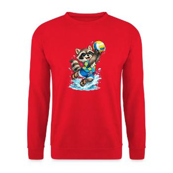 Raccoon on the beach with volleyball - Unisex Sweatshirt - red - Front - Alina (178cm) & Michal (187cm)