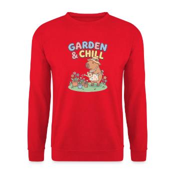 Garden & Chill Capybara Illustration - Sweat-shirt Unisexe - rouge - Devant - Alina (178cm) & Michal (187cm)