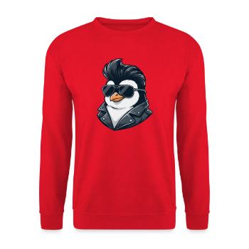 Cool Penguin Sunglasses Rock Roll 60s Hairstyle - Unisex Sweatshirt - red - Front - Alina (178cm) & Michal (187cm)