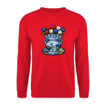 Delfter Vasen-Tulpen und Windmühle - Unisex Pullover - Rot - Vorne - Alina (178cm) & Michal (187cm)