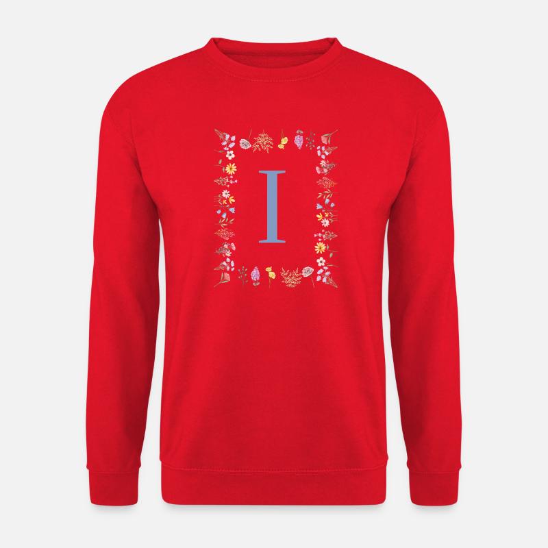 Florale Initial "I" Blumenmonogramm - Unisex Pullover - Rot