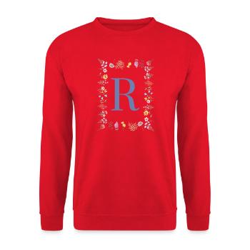 Floral Initialen "R", Buchstaben Monogramm - Unisex Pullover - Rot - Vorne - Alina (178cm) & Michal (187cm)