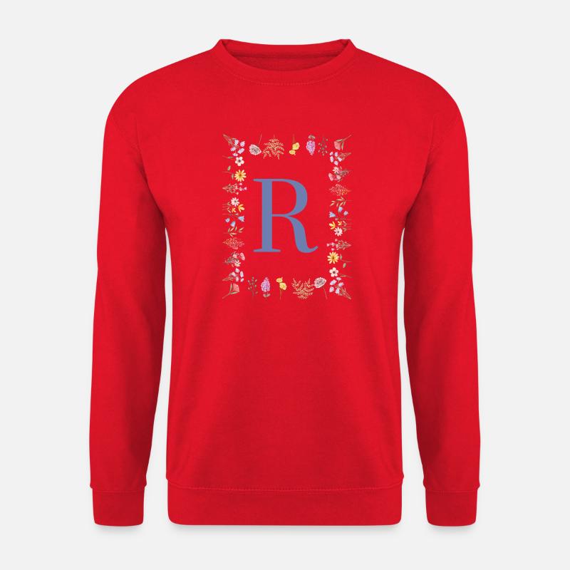Floral Initialen "R", Buchstaben Monogramm - Unisex Pullover - Rot