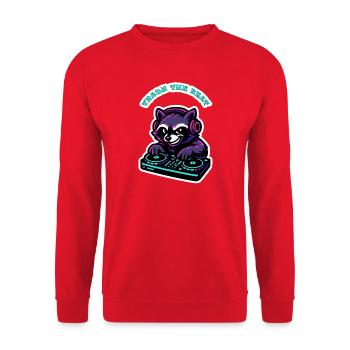 Trash The Beat - Raccoon DJ Neon - Unisex Sweatshirt - red - Front - Alina (178cm) & Michal (187cm)