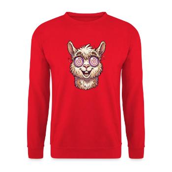 Cosmic Spaced-Out Llama - Unisex Sweatshirt - red - Front - Alina (178cm) & Michal (187cm)