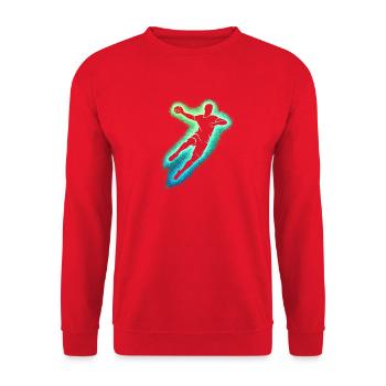 Neon Handball Sprung Silhouette - Unisex Pullover - Rot - Vorne - Alina (178cm) & Michal (187cm)