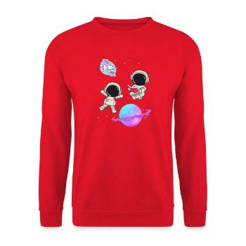 Bunte Astronauten im Orbit - Unisex Pullover - Rot - Vorne - Alina (178cm) & Michal (187cm)