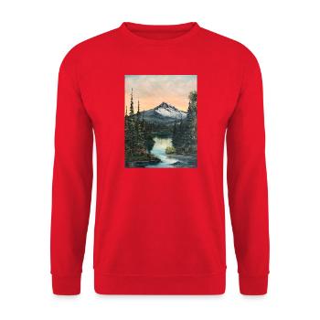 Mountain lake in the evening light - Unisex Sweatshirt - red - Front - Alina (178cm) & Michal (187cm)