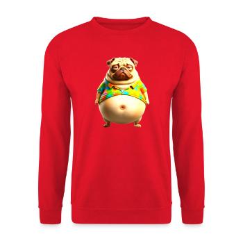Batik-Pug Sommer-T-Shirt - Unisex Pullover - Rot - Vorne - Alina (178cm) & Michal (187cm)