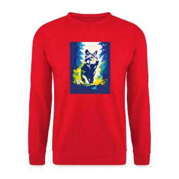 Geometrischer Wolf-Neonwald - Unisex Pullover - Rot - Vorne - Alina (178cm) & Michal (187cm)