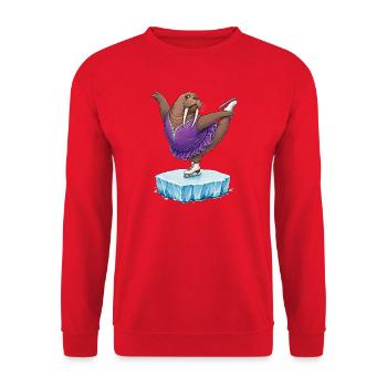 Walross als Eiskunstläuferin auf Eisscholle Kür - Unisex Sweatshirt - red - Front - Alina (178cm) & Michal (187cm)