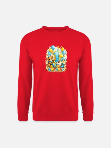 Erster Geburtstag Teddy Ballon Kuchen - Unisex Pullover - Rot