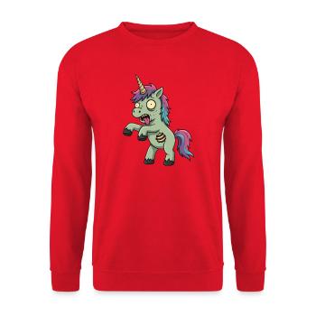 Zombie Einhorn Halloween - Unisex Pullover - Rot - Vorne - Alina (178cm) & Michal (187cm)
