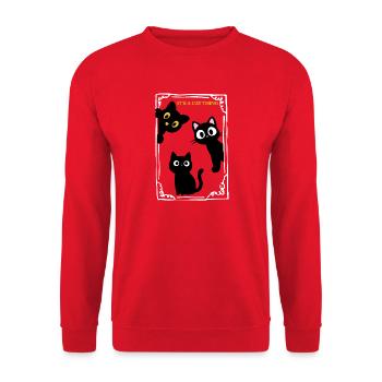 Es ist eine Katzen-Sache: Versteckte Katzenaugen - Unisex Pullover - Rot - Vorne - Alina (178cm) & Michal (187cm)