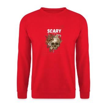 Flowery Skull: Eine gruselige Geschichte - Unisex Pullover - Rot - Vorne - Alina (178cm) & Michal (187cm)