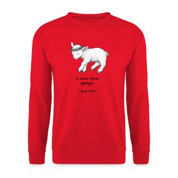 Lamm Gottes – Frieden - Unisex Pullover - Rot - Vorne - Alina (178cm) & Michal (187cm)
