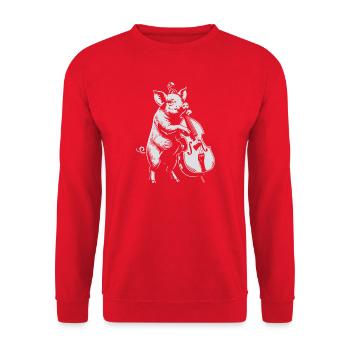 Swine spielt Kontrabass - Unisex Pullover - Rot - Vorne - Alina (178cm) & Michal (187cm)