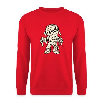 Halloween Mumie Charakter Grusel Cartoon Shirt - Unisex Pullover - Rot - Vorne - Alina (178cm) & Michal (187cm)