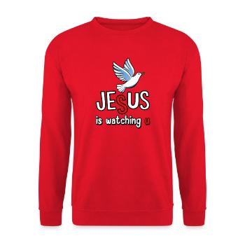 Jesus is watching u - Unisex Pullover - Rot - Vorne - Alina (178cm) & Michal (187cm)