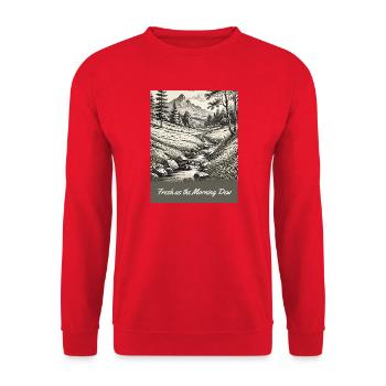 Morgentau im Waldtal - Unisex Pullover - Rot - Vorne - Alina (178cm) & Michal (187cm)