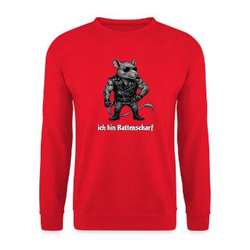 Ich bin Rattenscharf, Lustige Sprüche, Coole Ratte - Unisex Pullover - Rot - Vorne - Alina (178cm) & Michal (187cm)