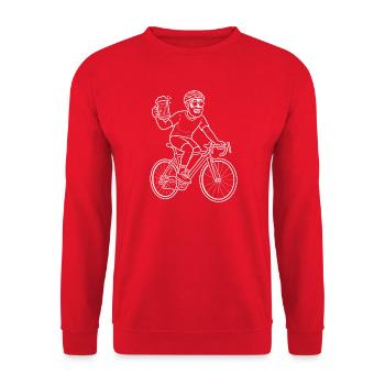 Fahrrad Bier Bierkrug Radler Line Art T-Shirt - Unisex Pullover - Rot - Vorne - Alina (178cm) & Michal (187cm)