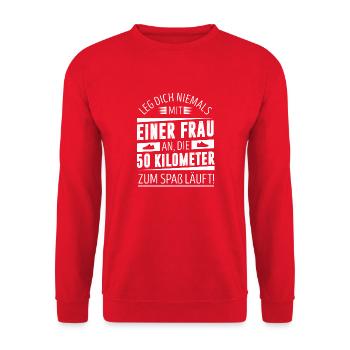 Laufen & Joggen | 50 Kilometer Frau - Unisex Pullover - Rot - Vorne - Alina (178cm) & Michal (187cm)