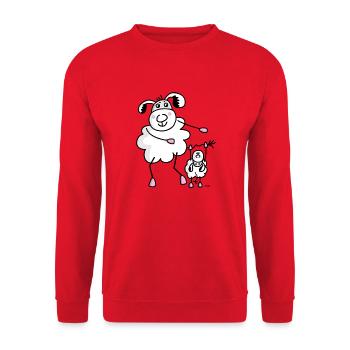 Schaf mit Schäfchen - Unisex Pullover - Rot - Vorne - Alina (178cm) & Michal (187cm)