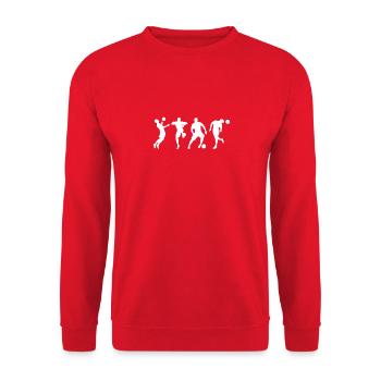 Fußball Fußballer Silhouetten Fußball Spielen - Unisex Pullover - Rot - Vorne - Alina (178cm) & Michal (187cm)