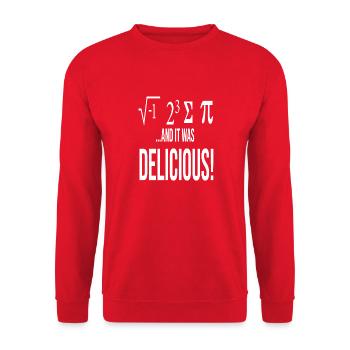 Ich habe Kuchen gegessen, Funny Geeky Math - Unisex Pullover - Rot - Vorne - Alina (178cm) & Michal (187cm)