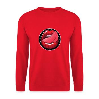 LANGUE SUR LES LÈVRES DANS LA BOUCHE SEXY humour - Sweat-shirt Unisexe - rouge - Devant - Alina (178cm) & Michal (187cm)