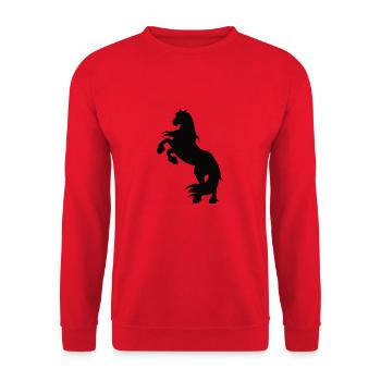 steigendes Friesen Pferd - Unisex Pullover - Rot - Vorne - Alina (178cm) & Michal (187cm)
