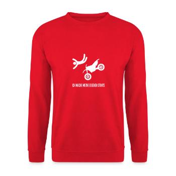 Motocross Fahrer Ich mache meine eigenen Stunts - Unisex Pullover - Rot - Vorne - Alina (178cm) & Michal (187cm)