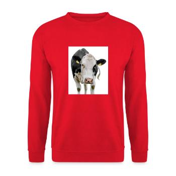 Cow. Kuh. koe. ko. vaca. ku. lehmä. vache - Unisex Pullover - Rot - Vorne - Alina (178cm) & Michal (187cm)