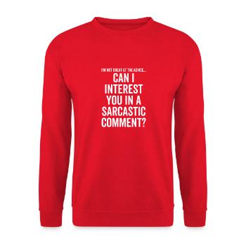 Kann ich Sie an einem sarkastischen Kommentar interessieren? - Unisex Pullover - Rot - Vorne - Alina (178cm) & Michal (187cm)